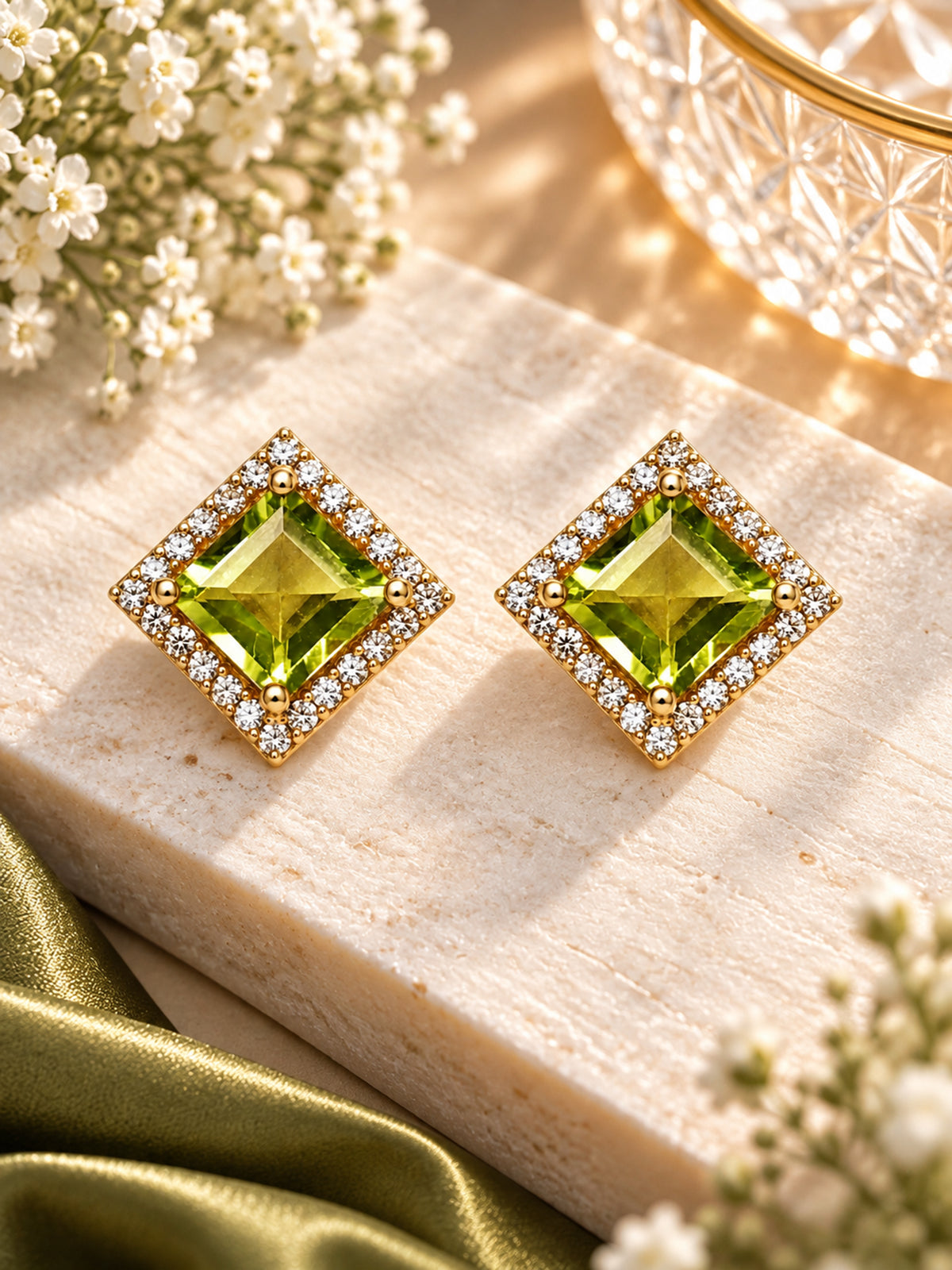 Golden Fern Peridot Earrings
